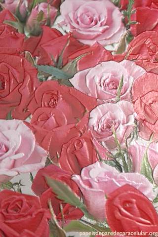 Flores Vermelhas e Rosas com Efeito 3D 320x480